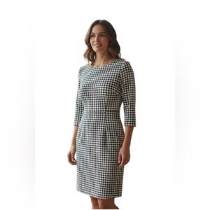 Spense Houndstooth 3/4 Sleeve Stretch Shift Dress Black White Size 10